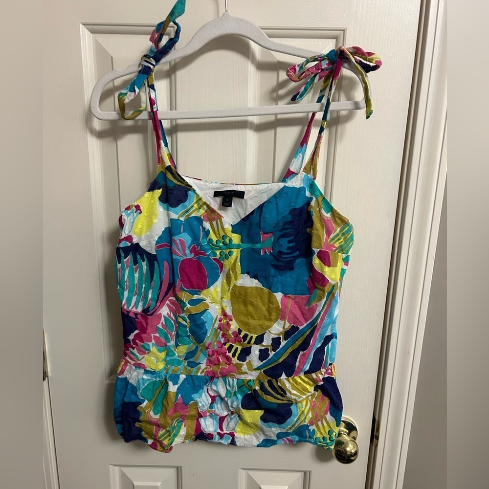 J.Crew Tie Shoulder Peplum Top Seaside‎ Floral Print Size 6 - Picture 2 of 6